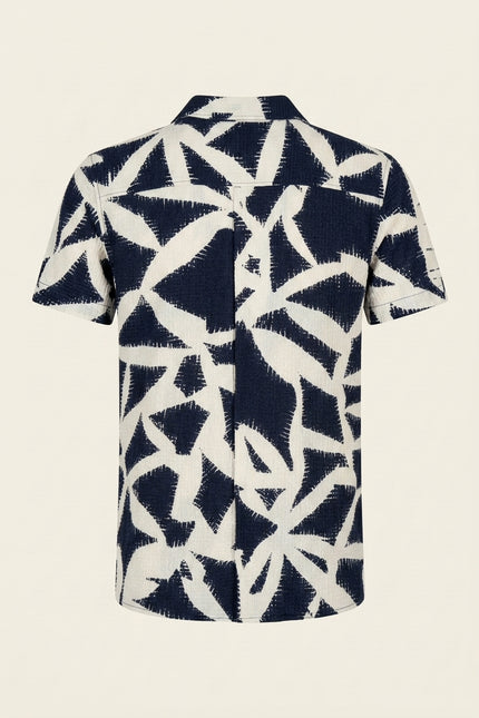 Camp Collar Short-Sleeve Shirt - Beige Navy - Back