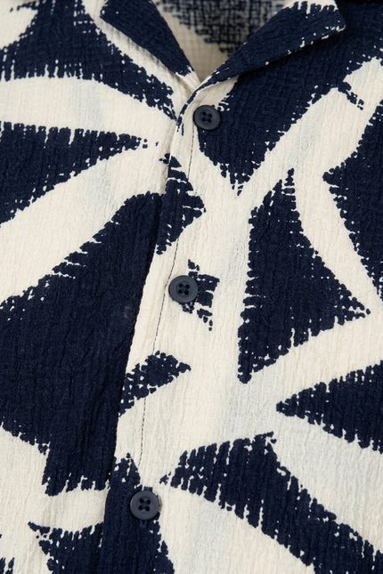 Camp Collar Short-Sleeve Shirt - Beige Navy - Detail