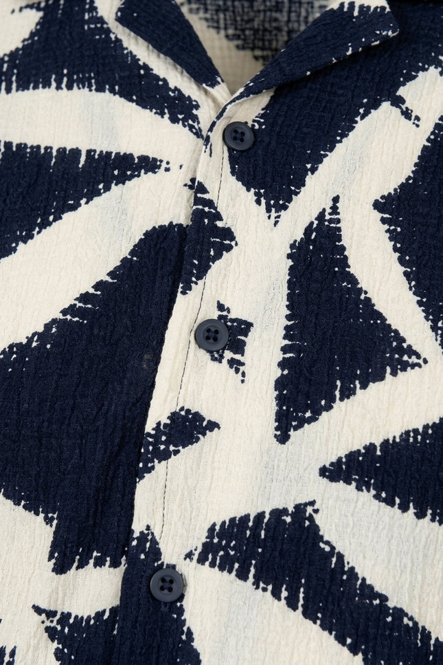 Camp Collar Short-Sleeve Shirt - Beige Navy - Detail