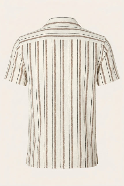 Camp Collar Striped Short-Sleeve Shirt - Stone - Back