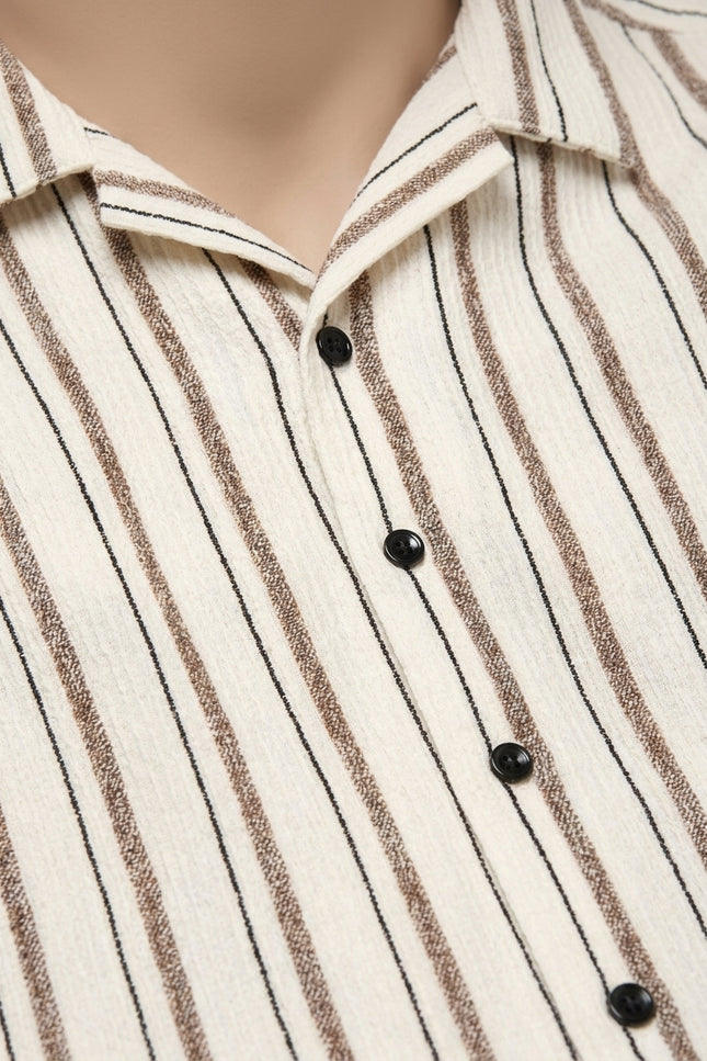 Camp Collar Striped Short-Sleeve Shirt - Stone - Detail