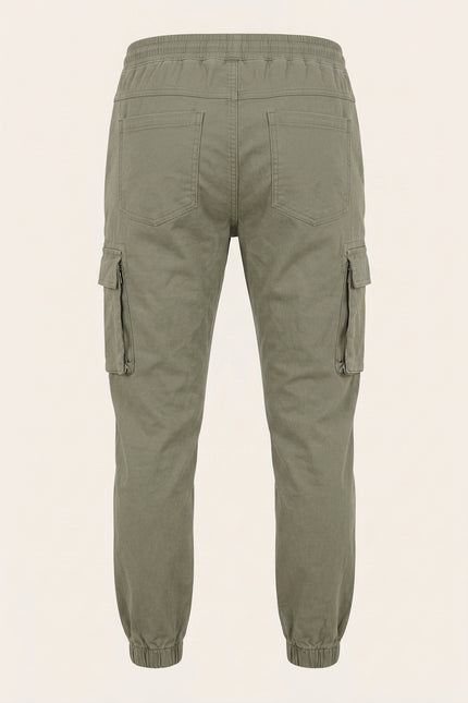 Canvas Cargo Jogger Pants - Sage - Back