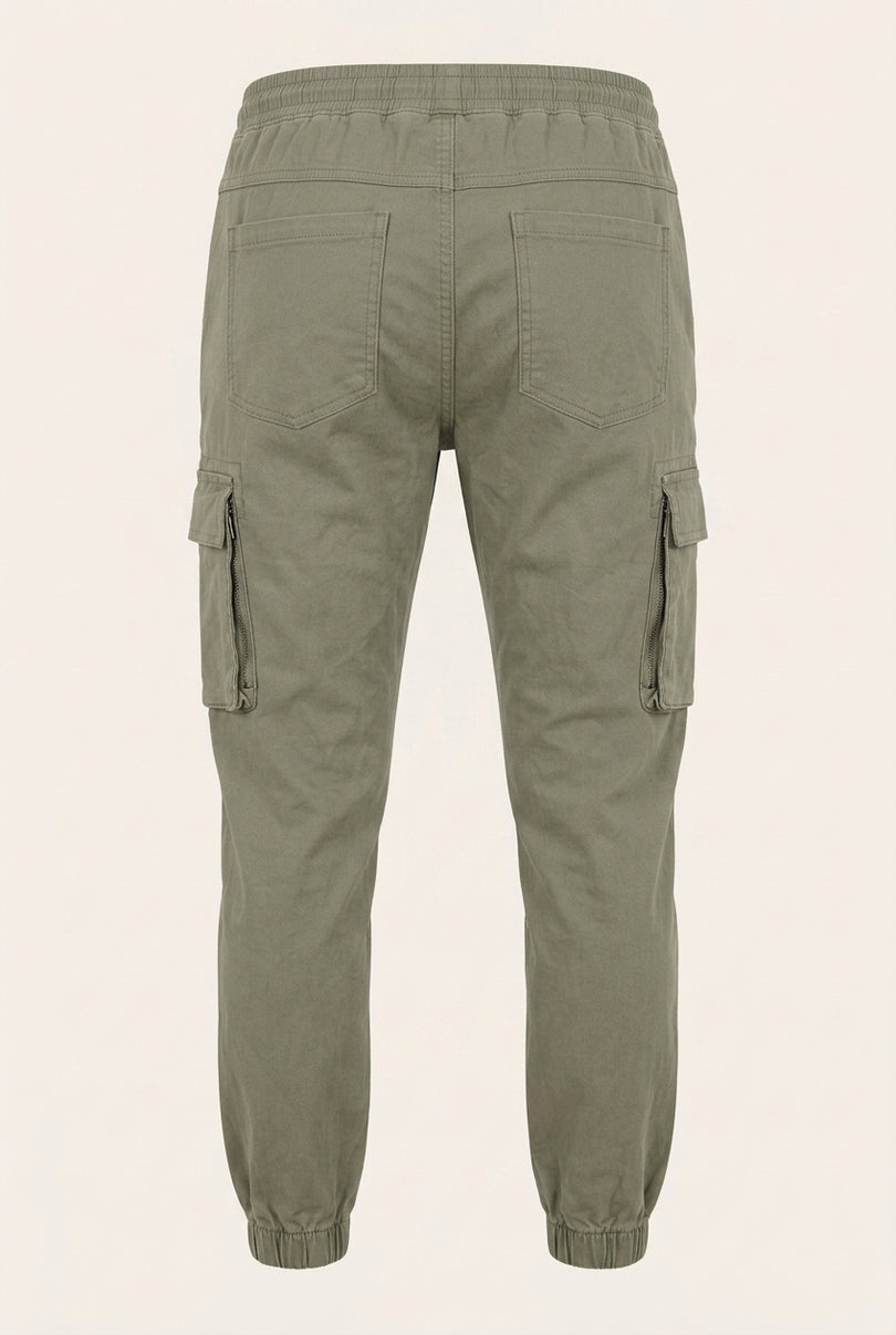 Canvas Cargo Jogger Pants - Sage - Back