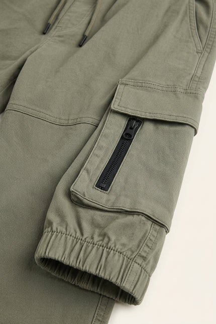 Canvas Cargo Jogger Pants - Sage - Detail