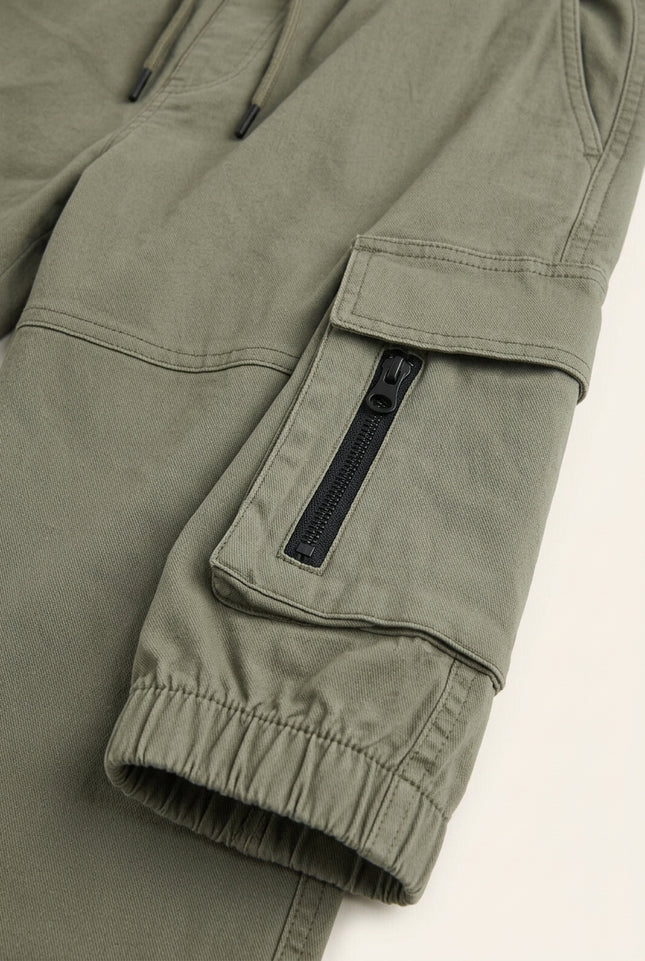 Canvas Cargo Jogger Pants - Sage - Detail