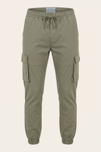 Canvas Cargo Jogger Pants - Sage - Front