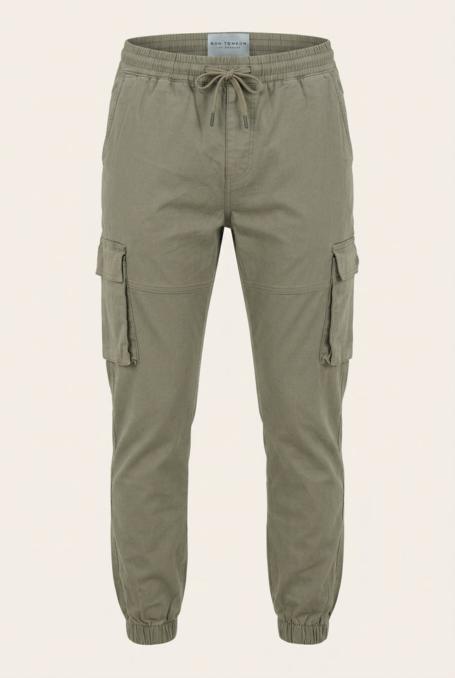 Canvas Cargo Jogger Pants - Sage - Front