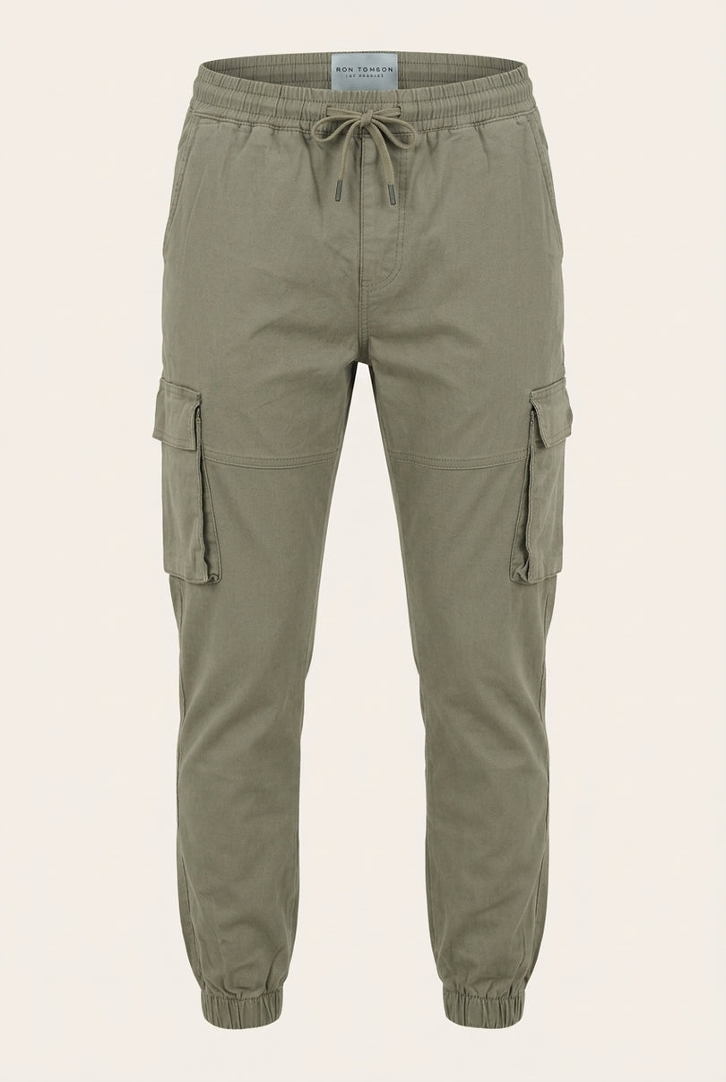 Canvas Cargo Jogger Pants - Sage - Front