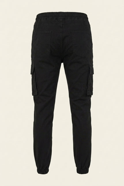 Canvas Cargo Joggers - Black - Back