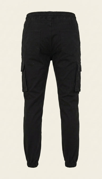 Canvas Cargo Joggers - Black - Back