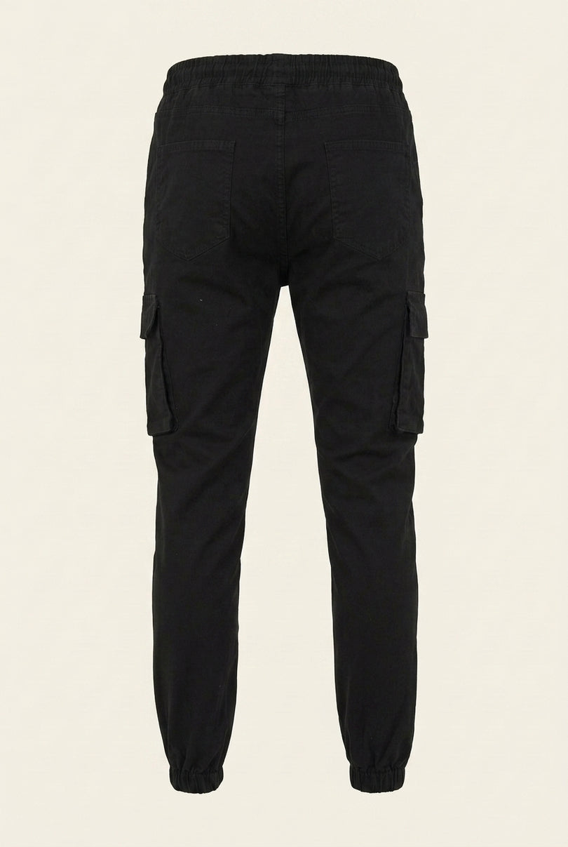 Canvas Cargo Joggers - Black - Back