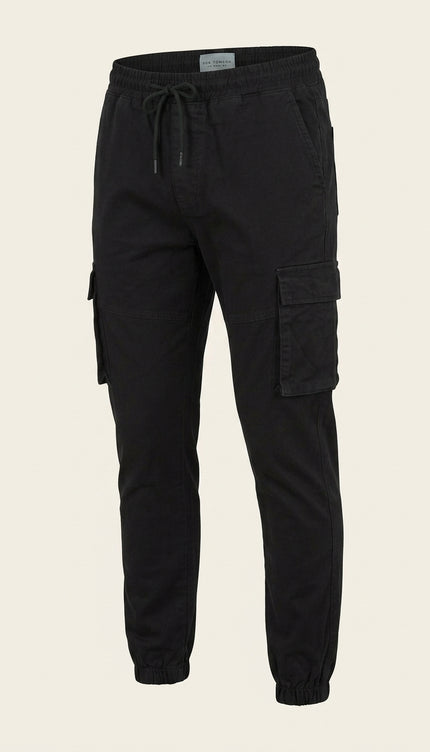 Canvas Cargo Joggers - Black - Front