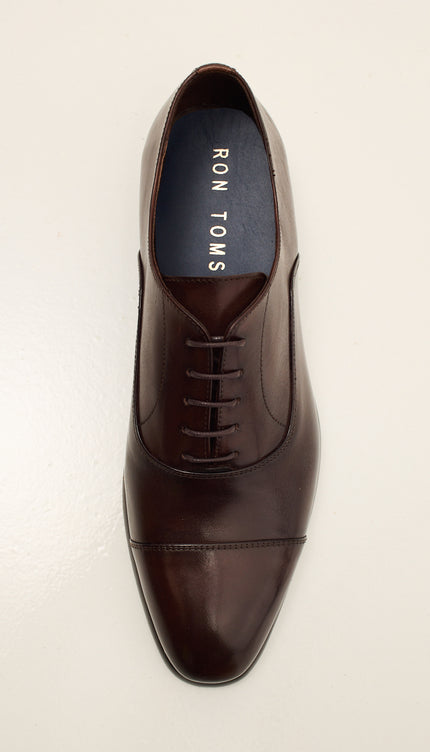 Leather Cap Toe Oxfords - Brown
