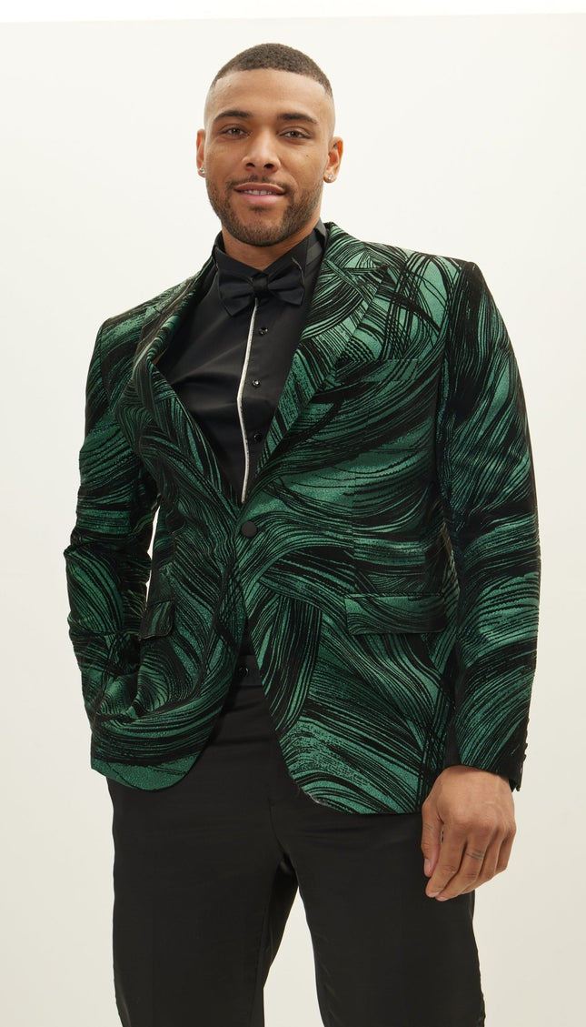 Cascading Peak Lapel Tuxedo Jacket - Green - Ron Tomson
