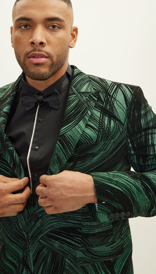 Cascading Peak Lapel Tuxedo Jacket - Green - Ron Tomson