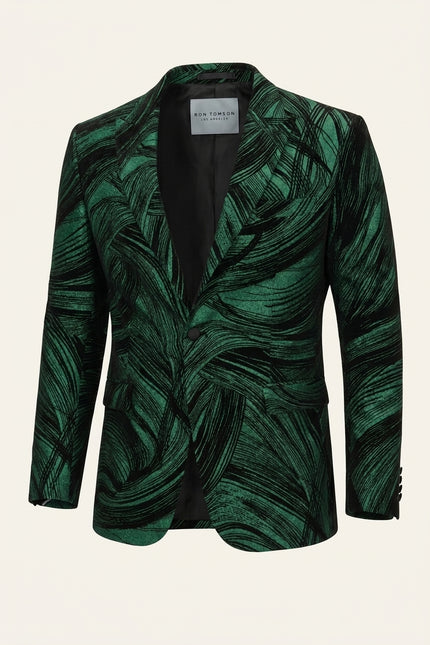 Cascading Peak Lapel Tuxedo Jacket - Green - Front (Alt)