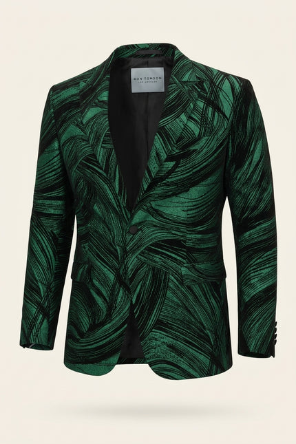 Cascading Peak Lapel Tuxedo Jacket - Green - Front