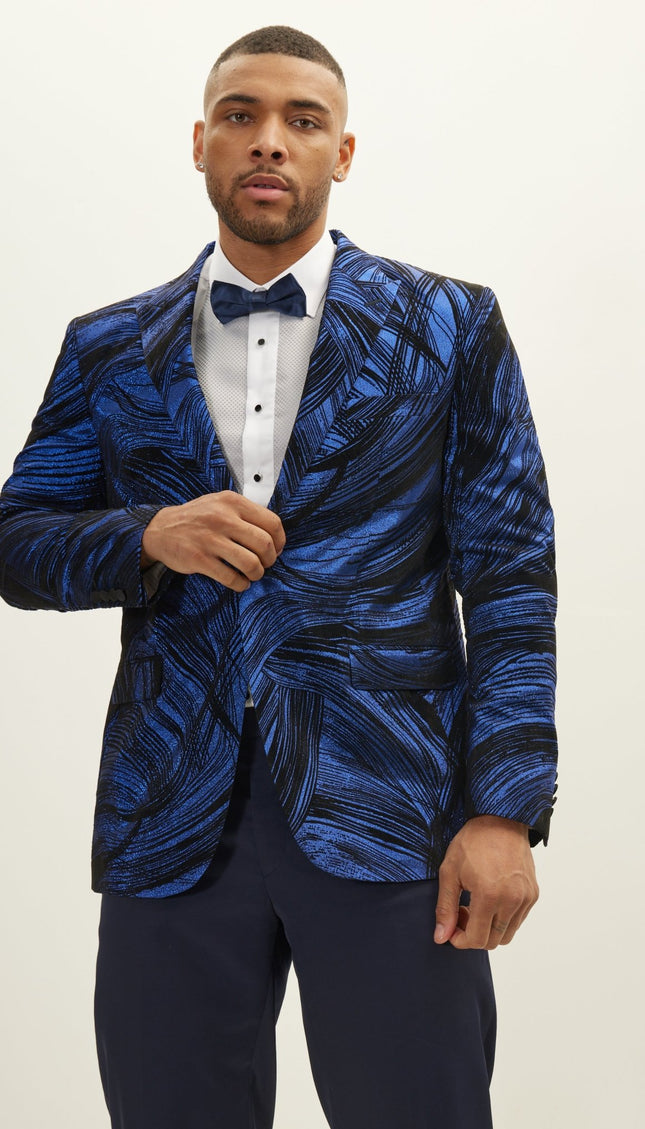Cascading Peak Lapel Tuxedo Jacket - Navy - Ron Tomson