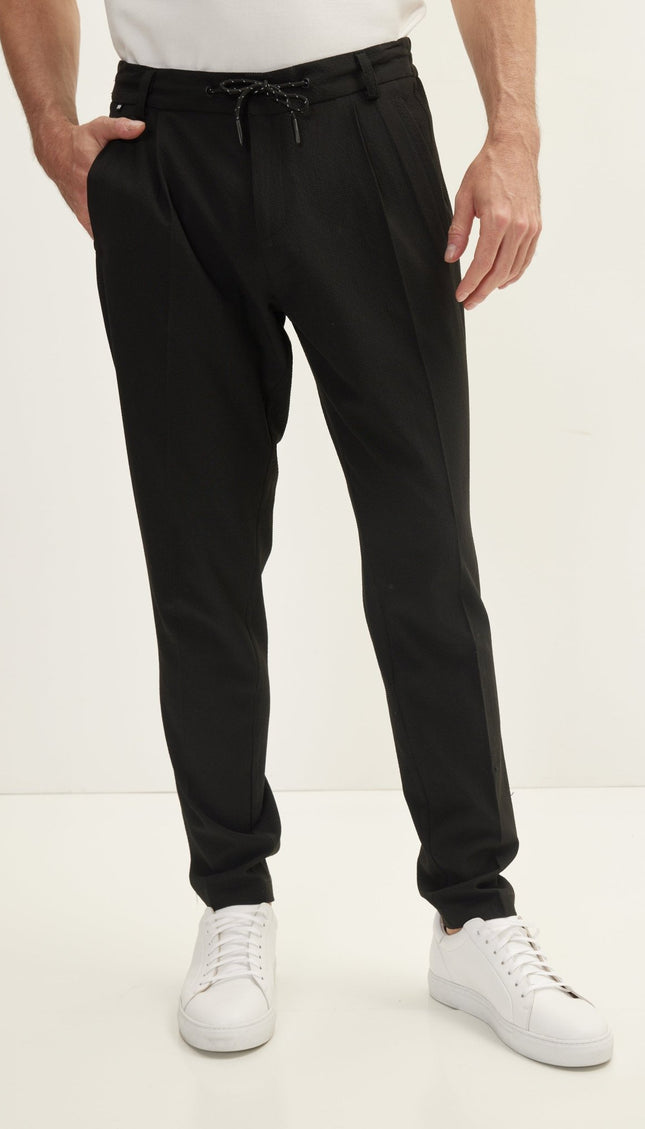 Casual Drawstring Pants - Black - Ron Tomson