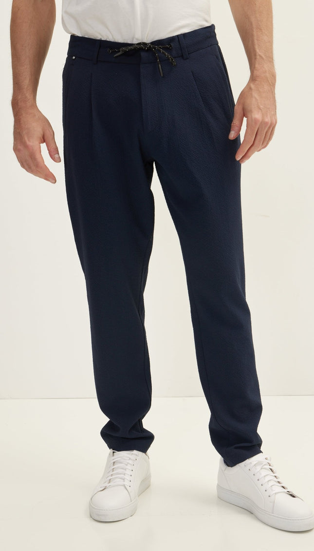 Casual Drawstring Pants - Navy - Ron Tomson