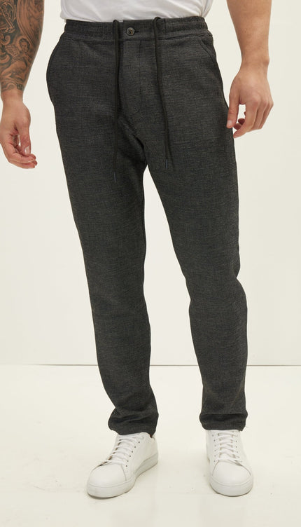 Casual One Button & Drawstring Closure Pants - Navy - Ron Tomson