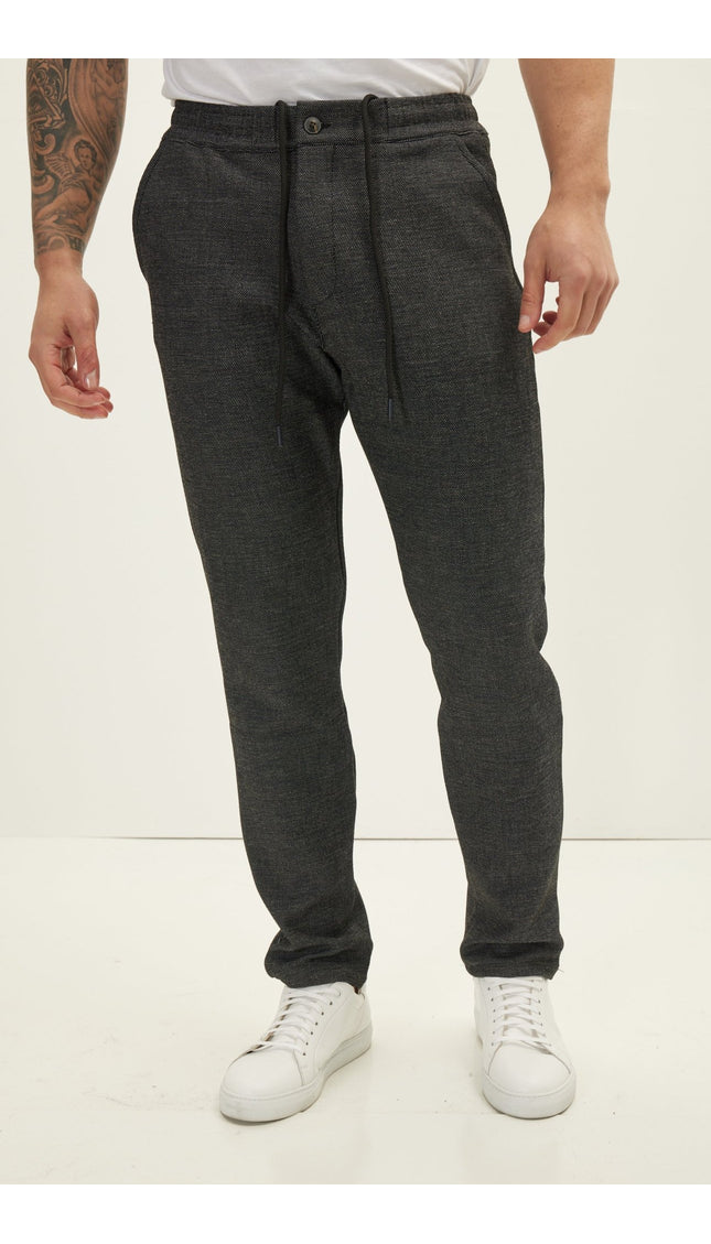 Casual One Button & Drawstring Closure Pants - Navy - Ron Tomson