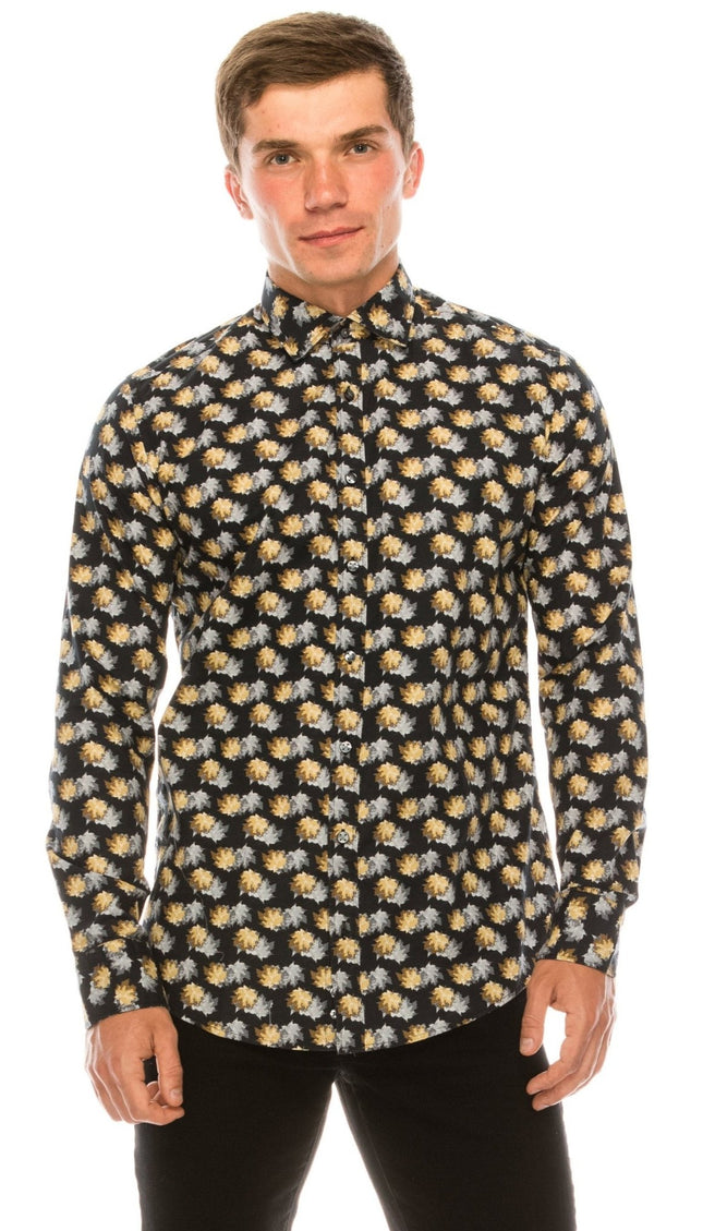 Casual Printed Shirt - Black Grey - Ron Tomson