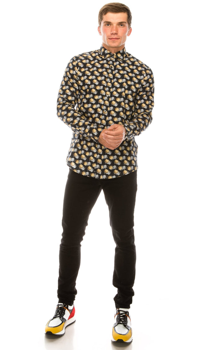 Casual Printed Shirt - Black Grey - Ron Tomson