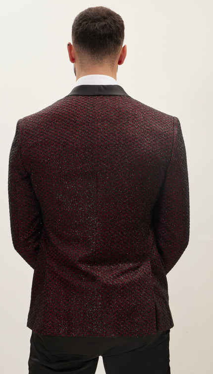 Checkered Lace Weave Shawl Lapel Tuxedo Jacket - Burgundy Tuxedo - Ron Tomson