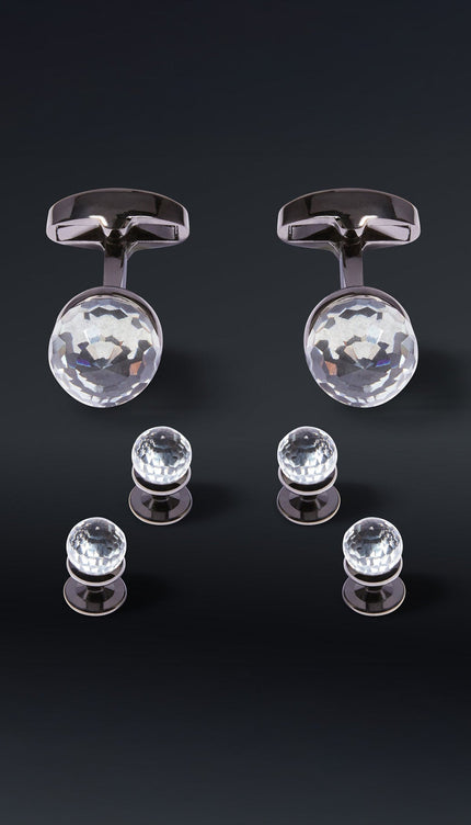 Circular Crystal Dark Cufflinks Stud Set - Ron Tomson