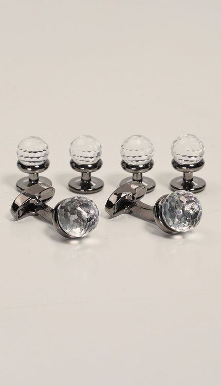 Circular Crystal Dark Cufflinks Stud Set - Ron Tomson