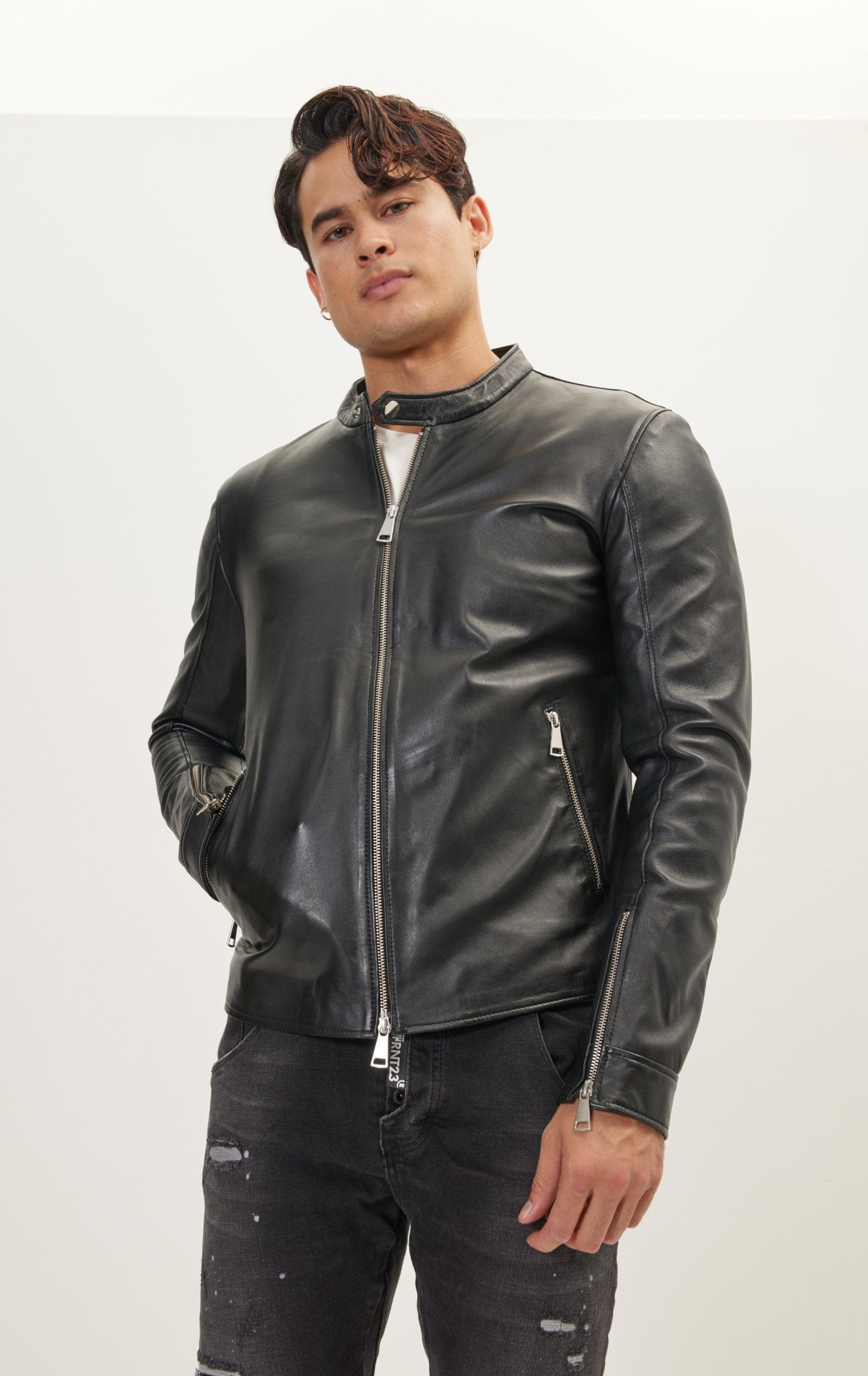 Classic Cafe Racer Leather Jacket Black Falcon