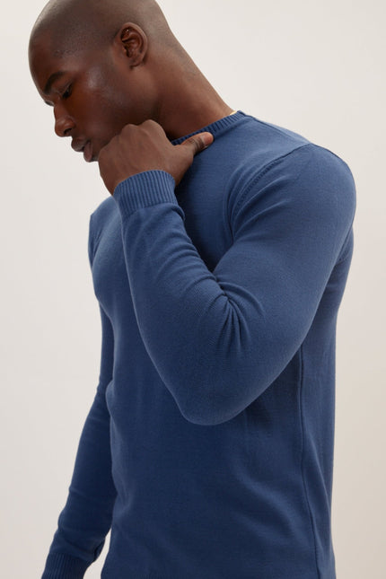 Classic Crew Neck Sweater - Indigo - Ron Tomson