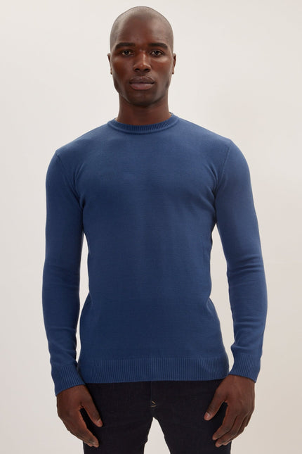 Classic Crew Neck Sweater - Indigo - Ron Tomson