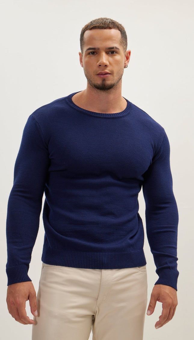 Classic Crew Neck Sweater - Navy - Ron Tomson