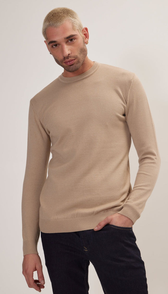 Classic Crew Neck Sweater - Stone - Ron Tomson