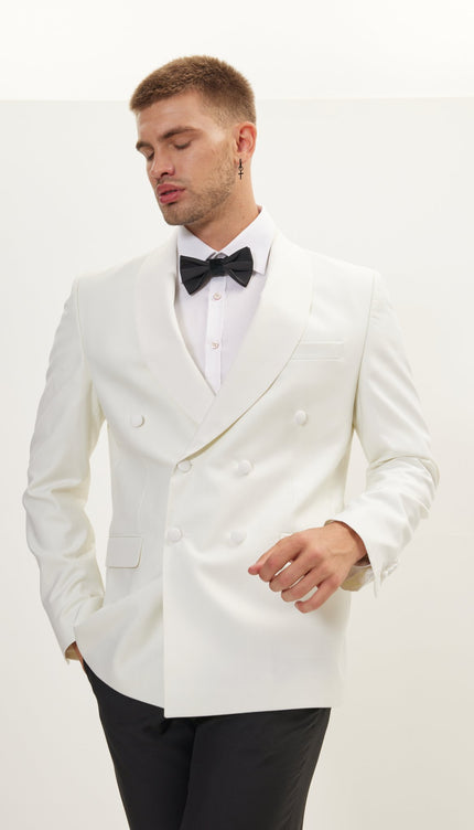Classic Double Breasted Dinner Jacket - Off White - Ron Tomson