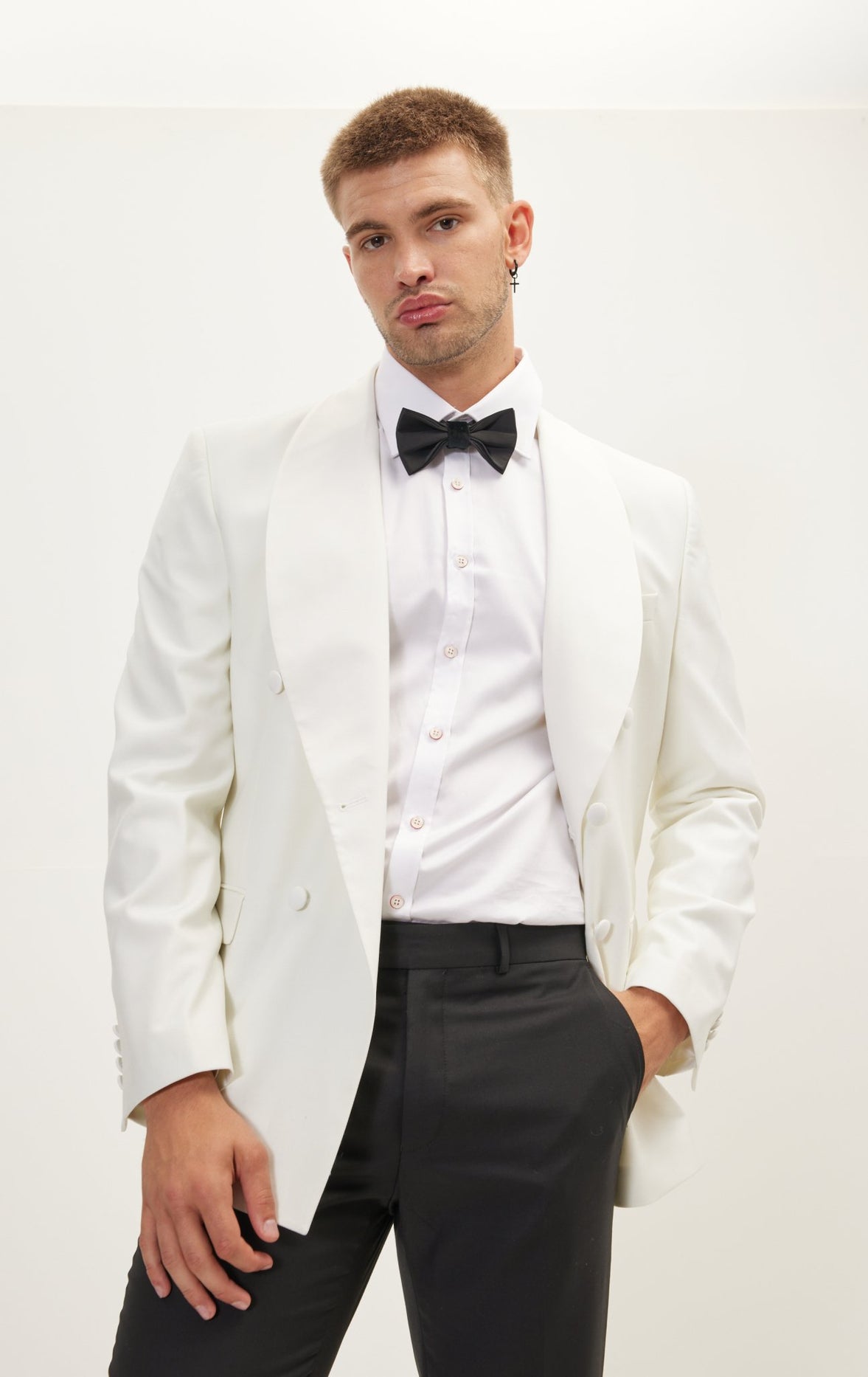 Classic Double Breasted Dinner Jacket - Off White - Ron Tomson