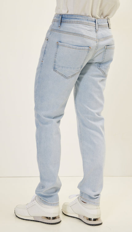 Classic Fitted Denim Jeans- Light Blue - Ron Tomson
