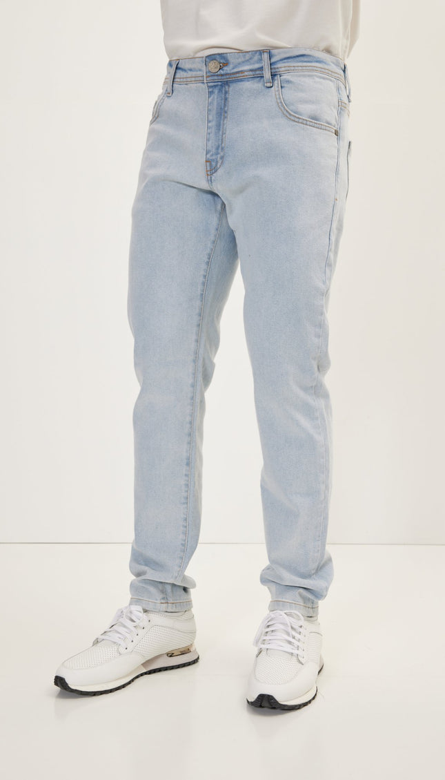 Classic Fitted Denim Jeans- Light Blue - Ron Tomson