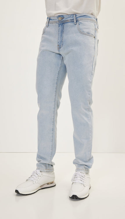 Classic Fitted Denim Jeans- Light Blue - Ron Tomson