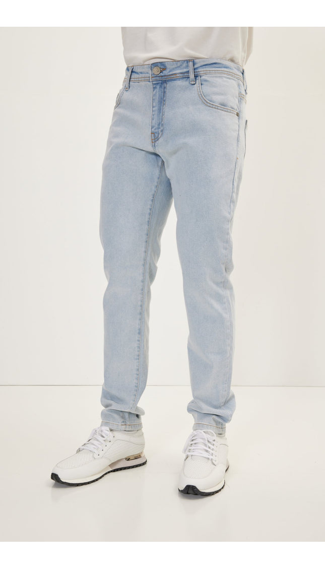 Classic Fitted Denim Jeans- Light Blue - Ron Tomson