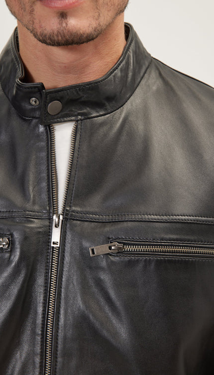 Classic Genuine Leather Jacket - Black - Ron Tomson
