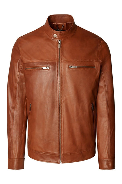 Men's Classic Genuine Leather Jacket - Brown - Ron Tomson Leather