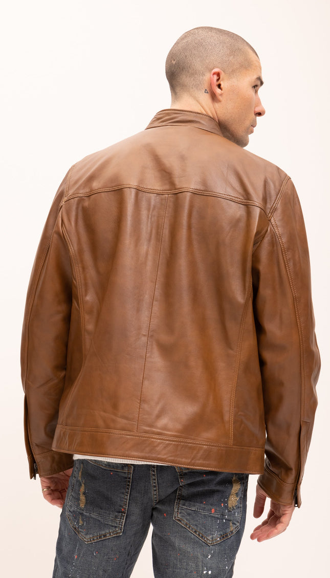 Classic Genuine Leather Jacket - Brown - Ron Tomson