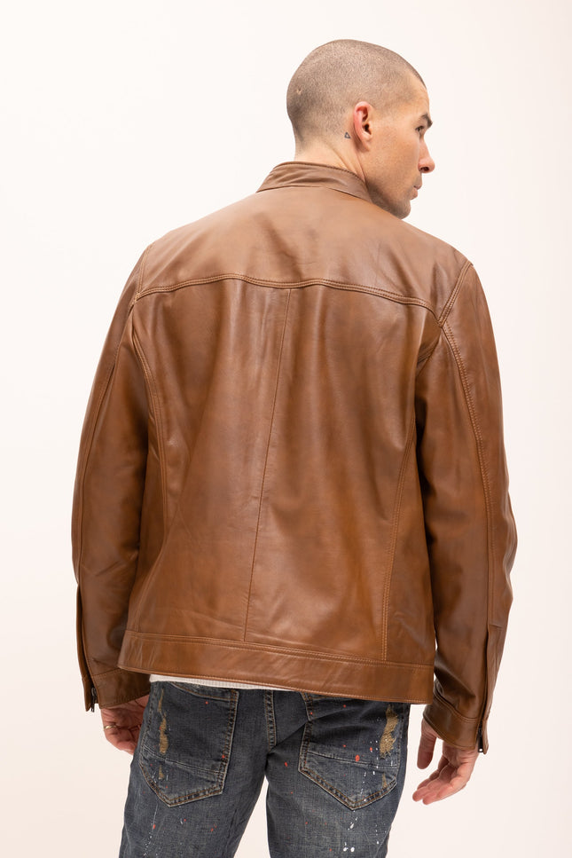 Men's Classic Genuine Leather Jacket - Brown - Ron Tomson Leather