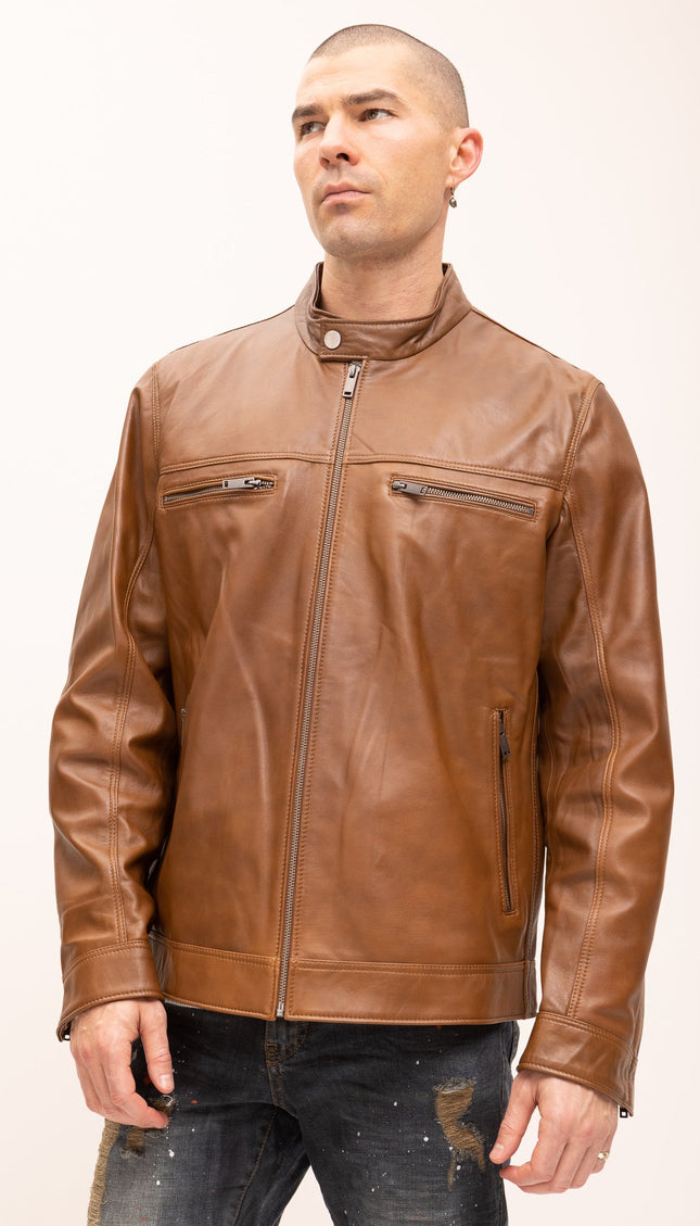 Classic Genuine Leather Jacket - Brown - Ron Tomson