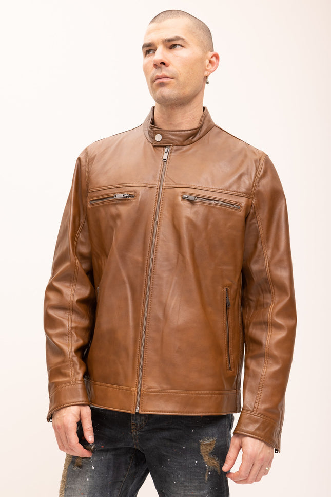 Men's Classic Genuine Leather Jacket - Brown - Ron Tomson