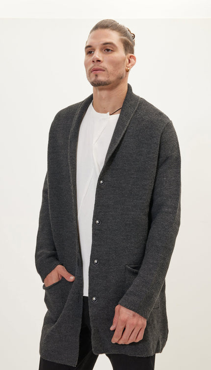 Shawl Lapel Long Cardigan - Anthracite