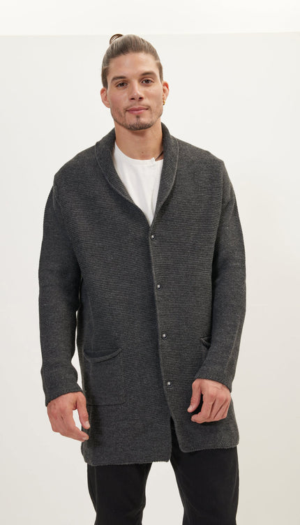 Shawl Lapel Long Cardigan - Anthracite